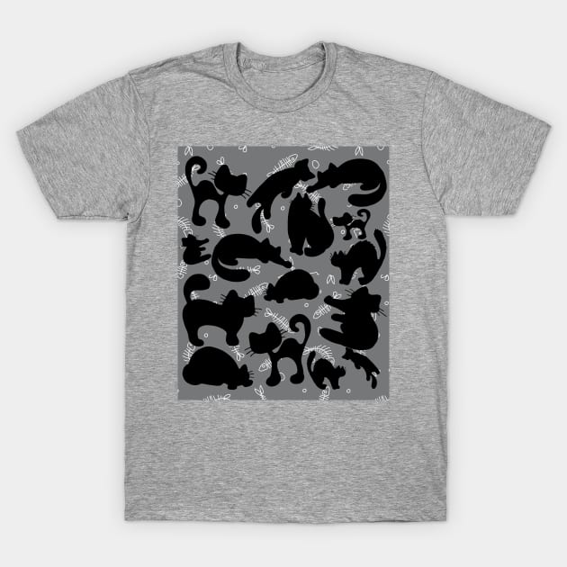 Black Cat Fish-bone pattern T-Shirt by Studio Hues